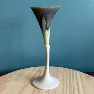 Newman Ceramic Works Cala Lili Champagne Flute Goblet 8-3/4" Green Beige Gray